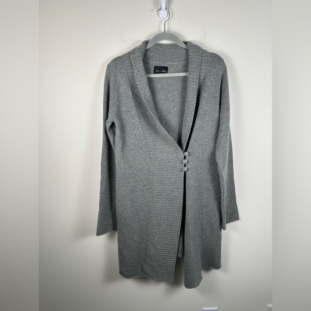 Rhys Dwfen 100% Cashmere Long Cardigan Button Front Grey Large EUC